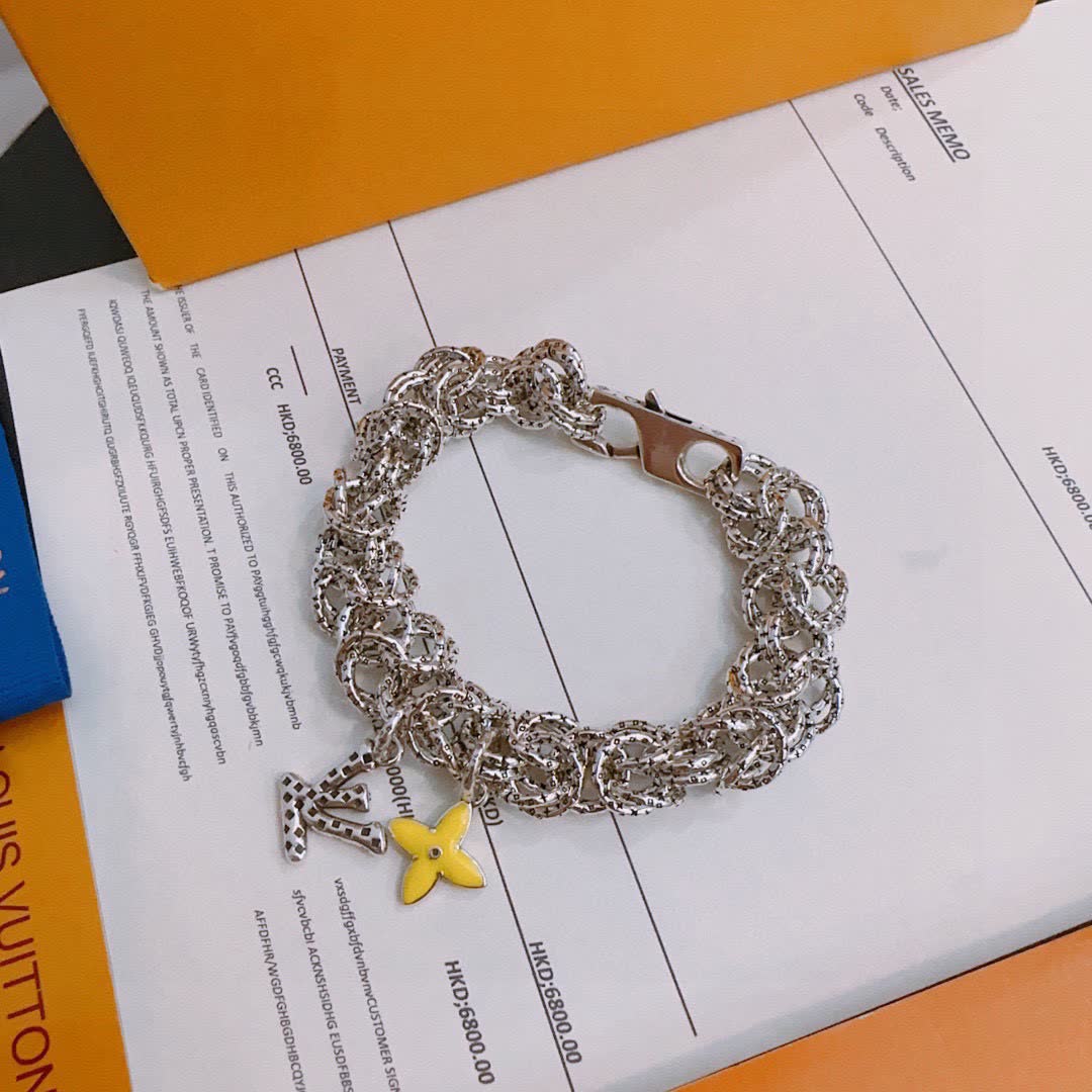 Louis Vuitton Silver Bracelet with Yellow Flower Charm
